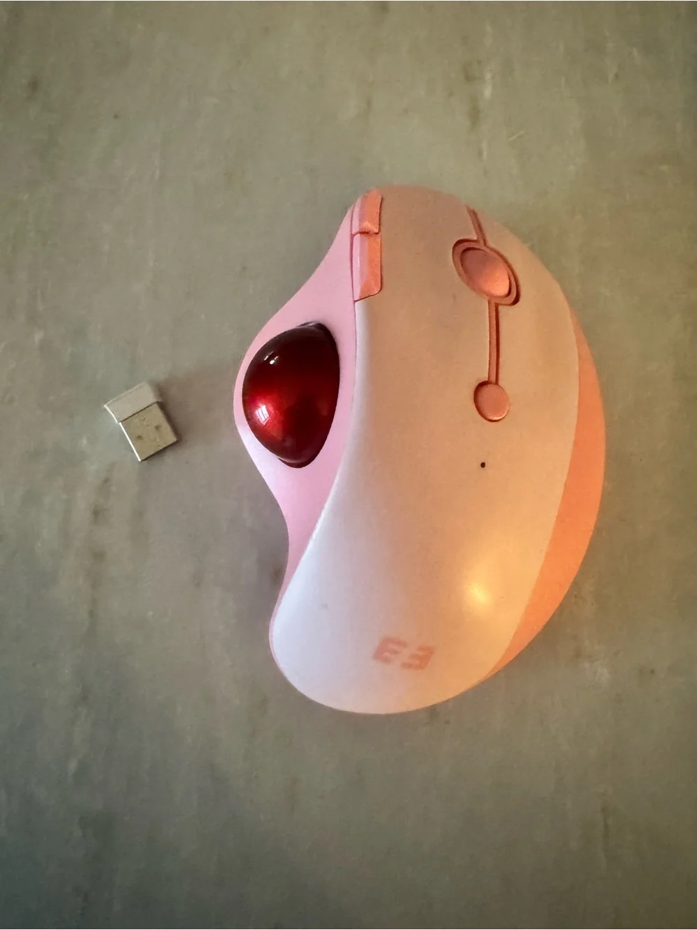 Pink Wireless Ergonomic Trackball Mouse with USB Receiver